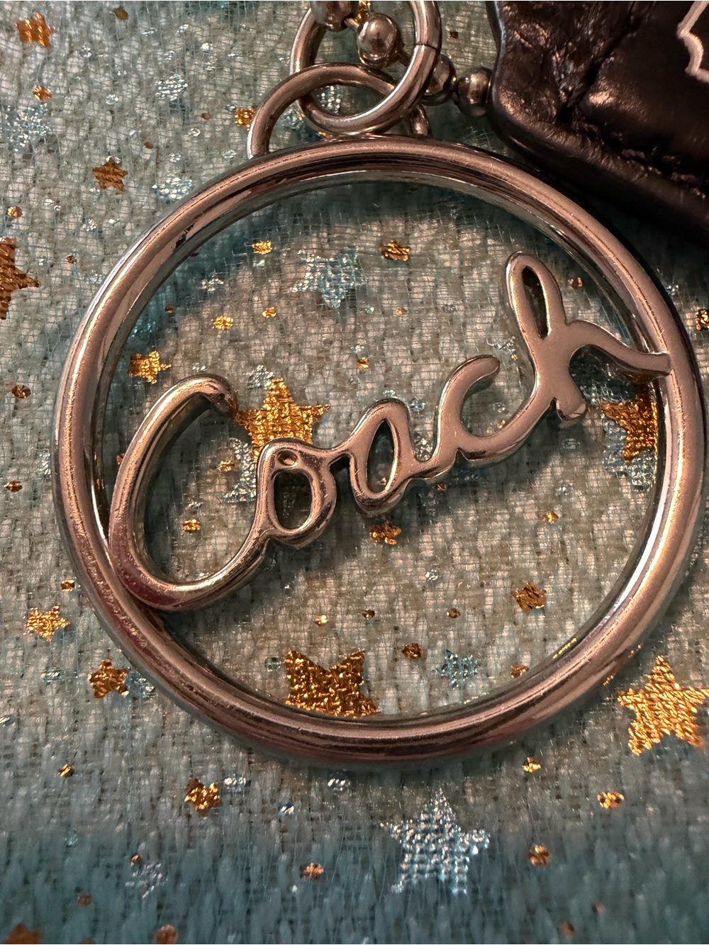 Coach Black Leather Tag & Silver Script Logo Keyring - Picture 2 of 4